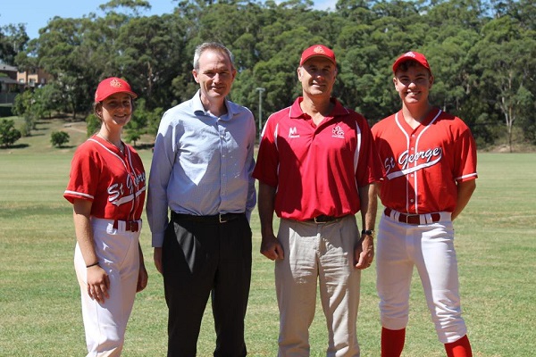David and representatives from St George Junior Baseball Club announce funding for park upgrades