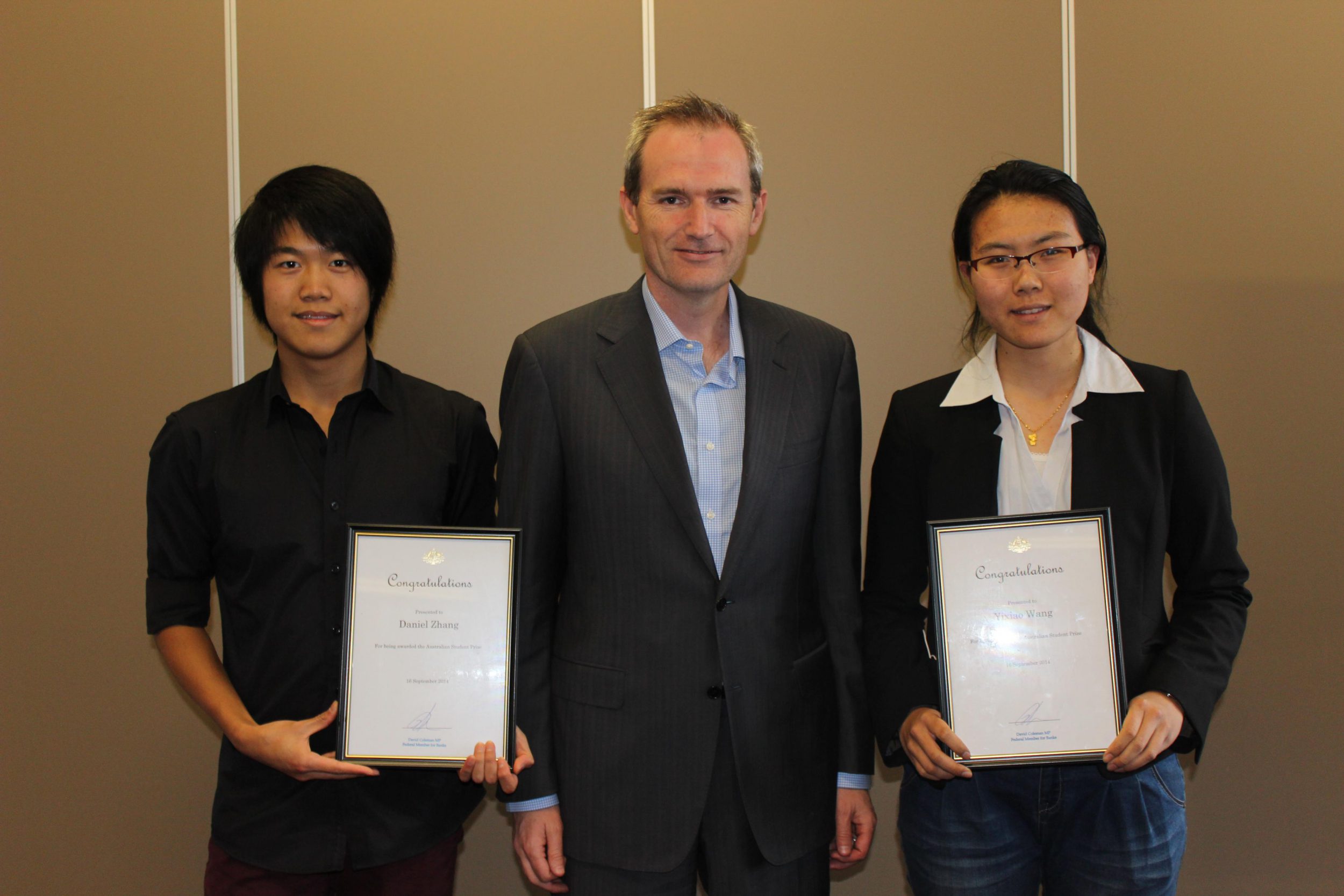 COLEMAN CONGRATULATES LOCAL AUSTRALIAN STUDENT PRIZE RECIPIENTS